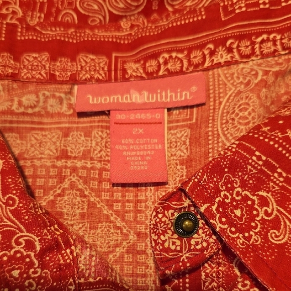 Woman Within Red Long Sleeve  Shirt 2X - Picture 3 of 3